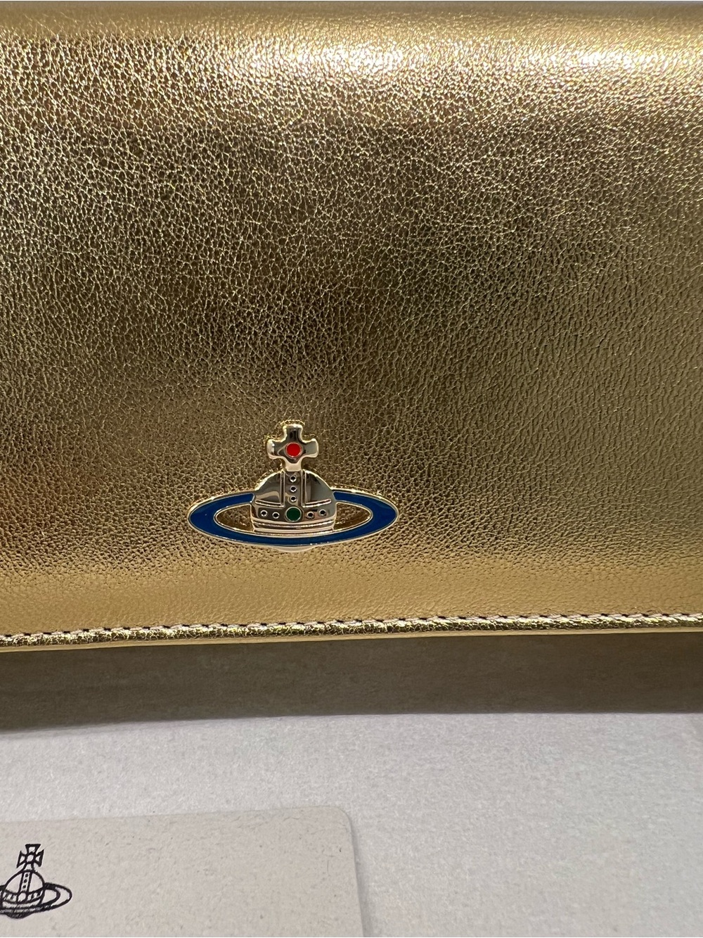 Vivienne Westwood Metallic Gold Leather Flap Wallet with Orb Emblem - Picture 5 of 10